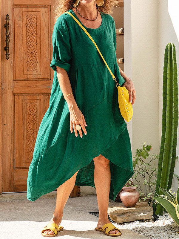 CM | Mujeres Maxi Vestido Cuello Bolsa Verano Suelto Casual Baggy Robe Mujer Retro Vestidos Largos