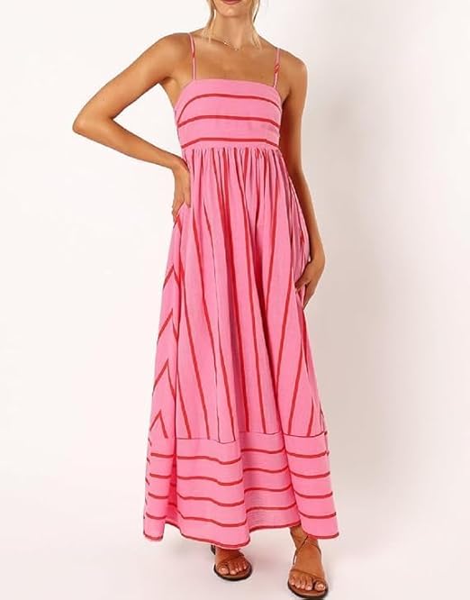 CM | Maxivestido de rayas con cuello redondo para mujer