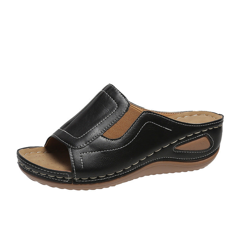 CM | Casual Verano Confort Diario Slip On Sandalias de cuero de color sólido