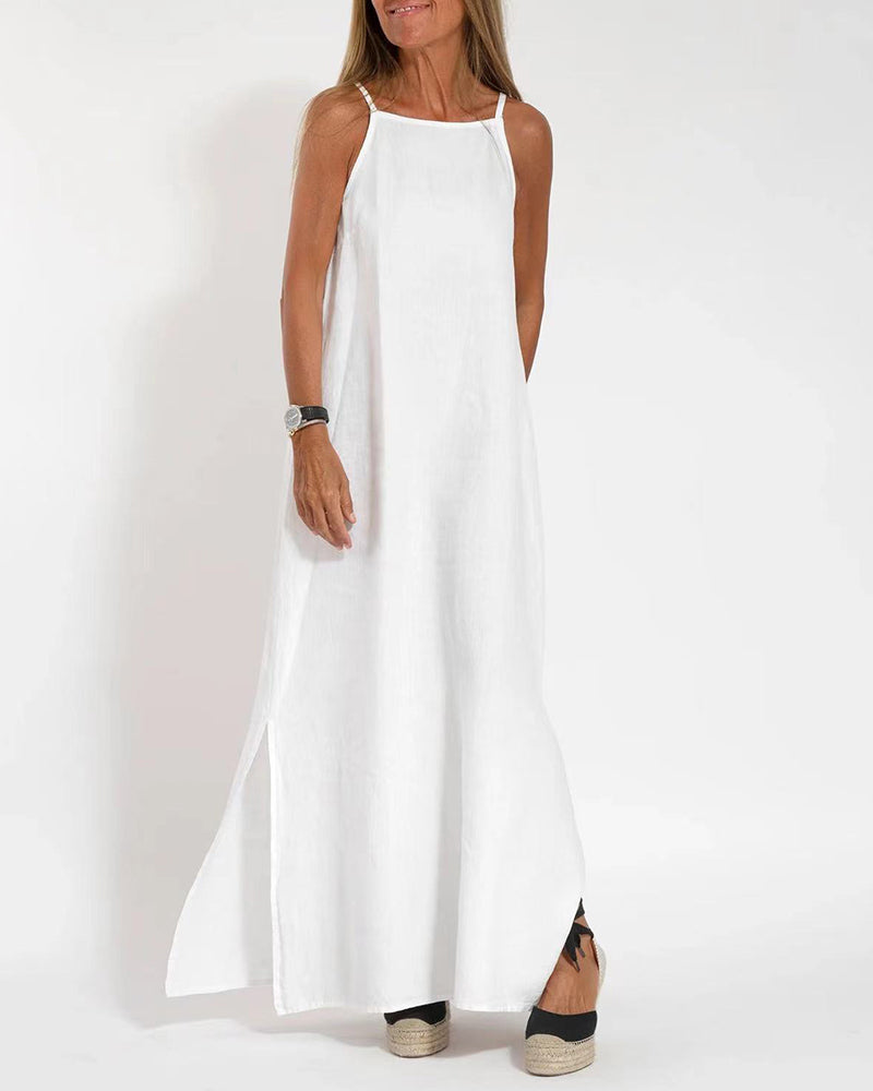 CM | Vestido casual espagueti sin mangas con abertura lateral maxi vestido