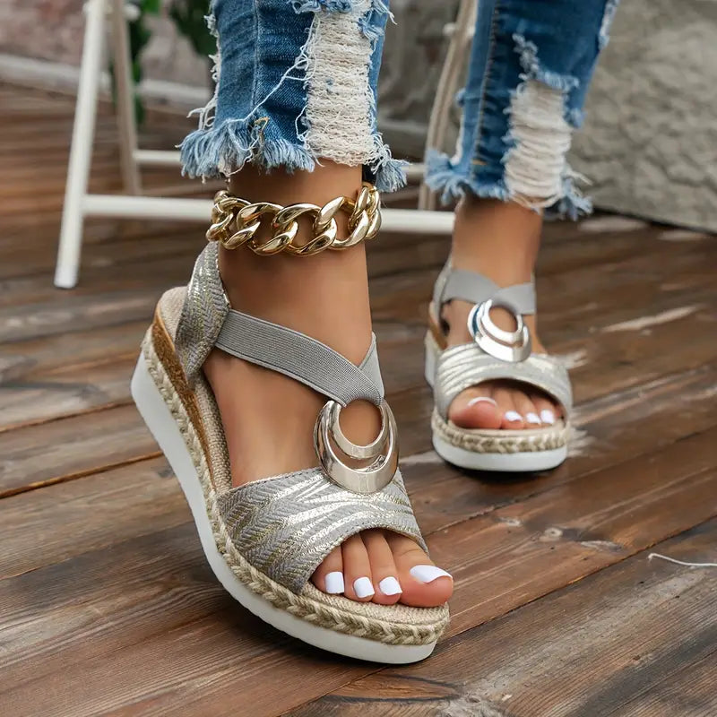 CM | Sandalias de cuña con tira al tobillo