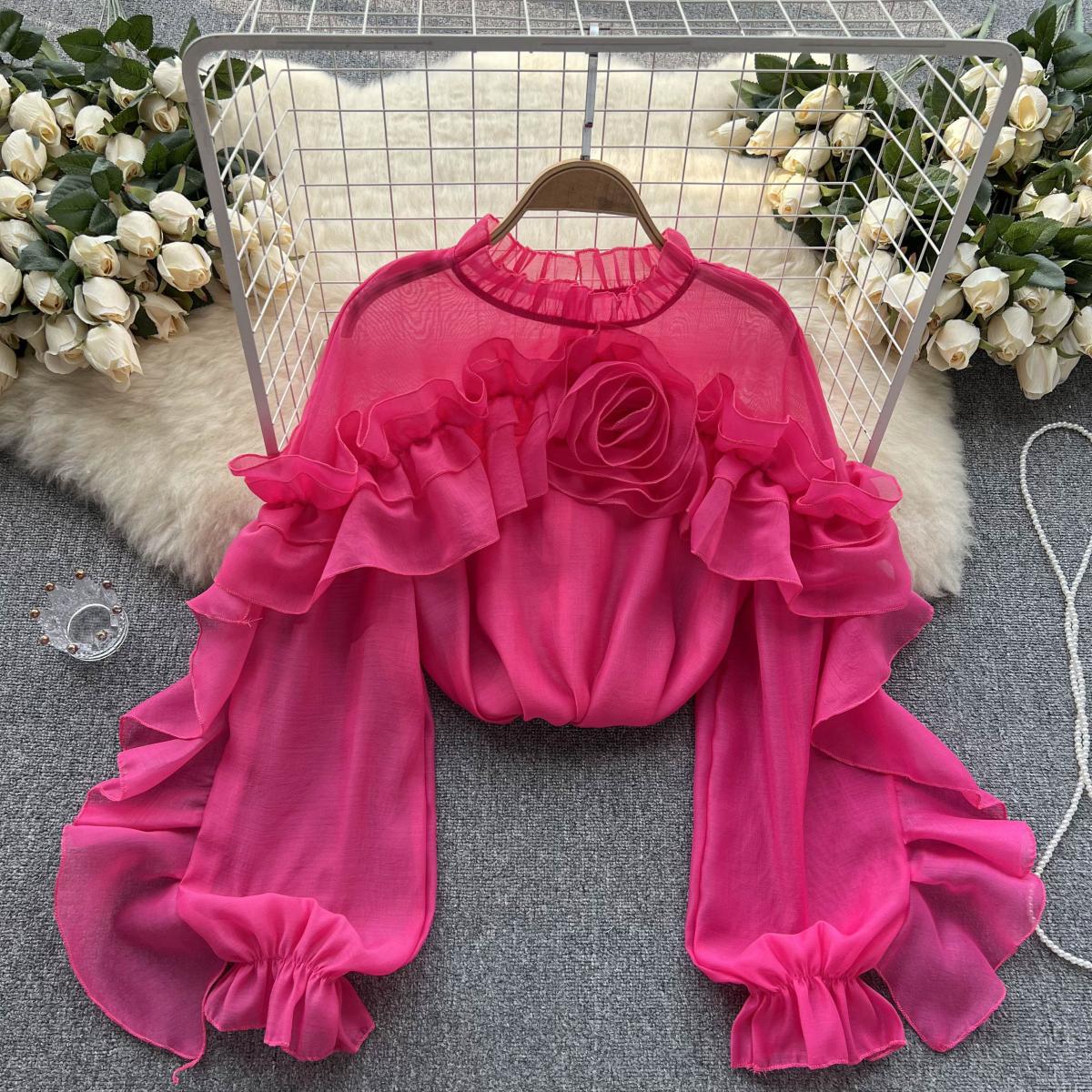 CM | Irregular plisado malla blusa señoras jersey