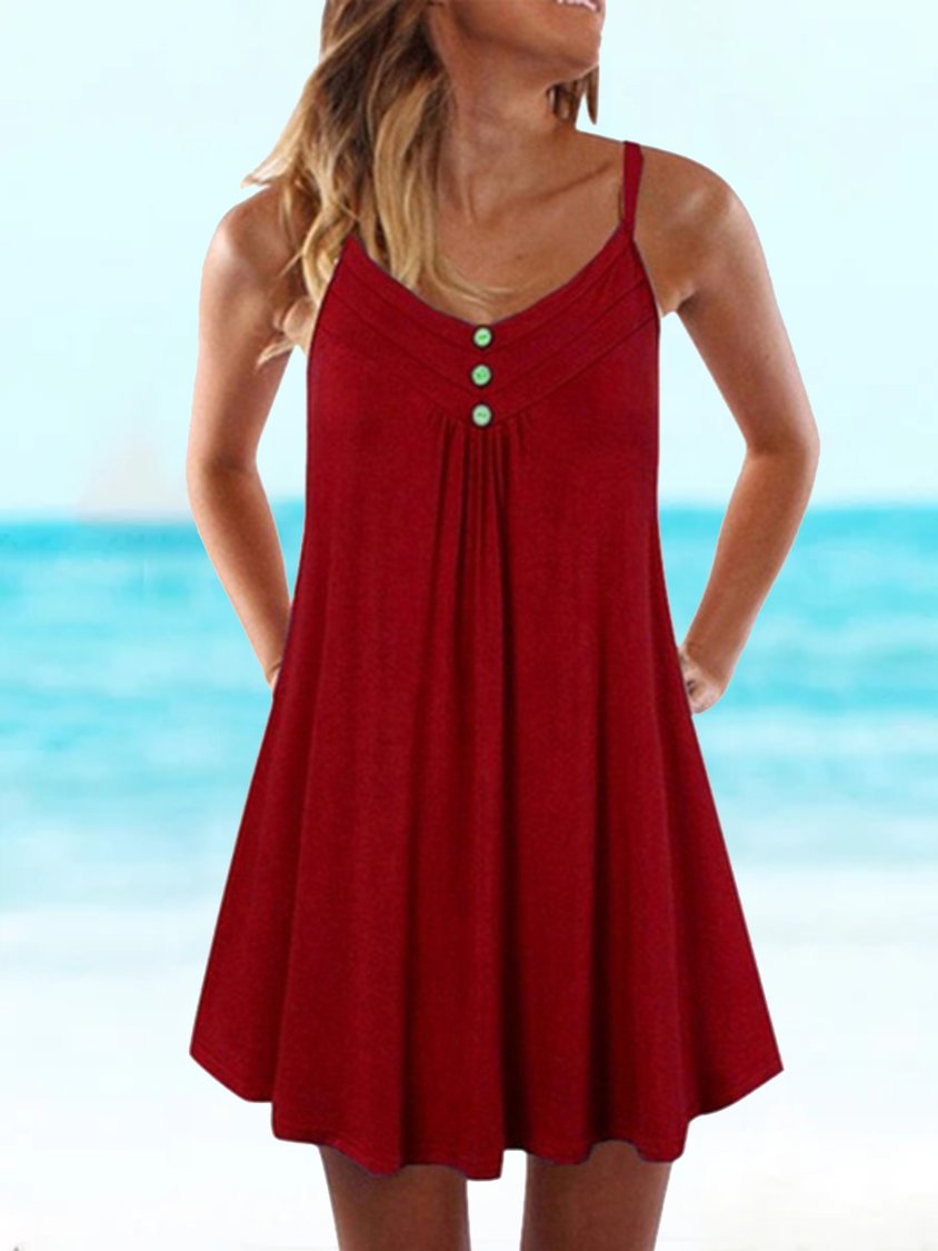 CM | casual BauMW | fresco sólido espagueti correa verano mini vestido de punto AH385