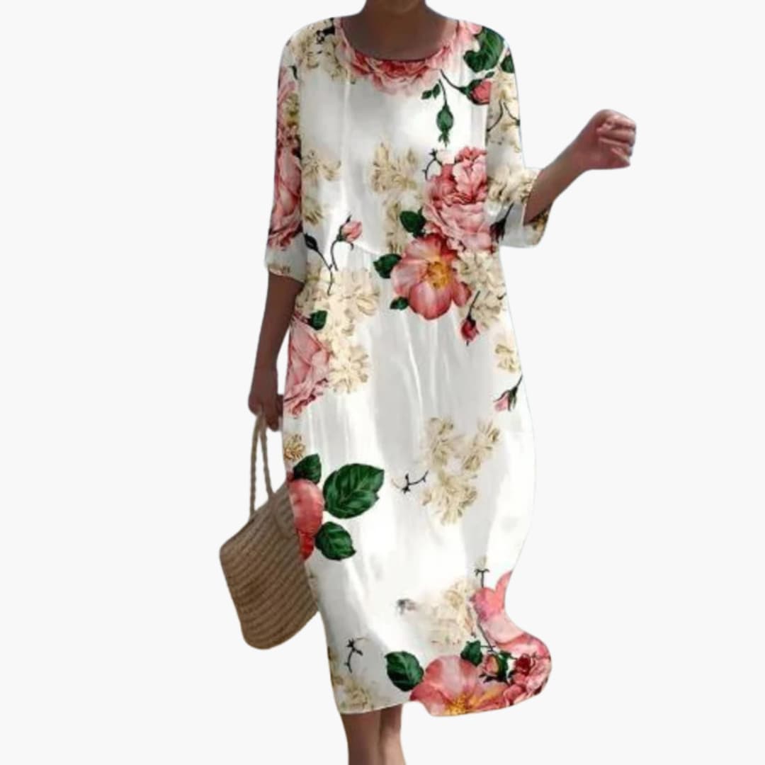 CM | Vestido midi floral de mujer con mangas 3/4 para el verano