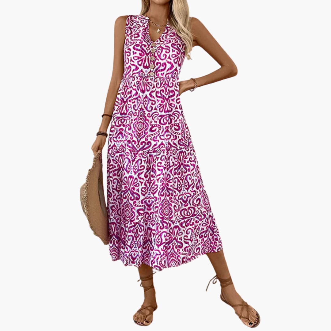 CM | Vestido midi de verano sin mangas para mujer con estampado floral