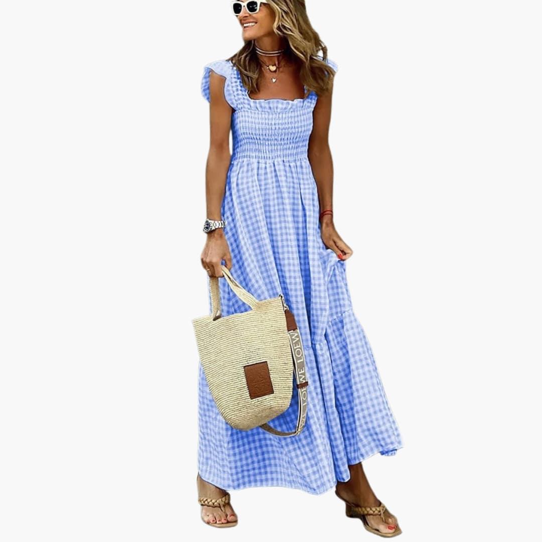 CM | maxi vestido sin mangas para mujer con corpiño fruncido