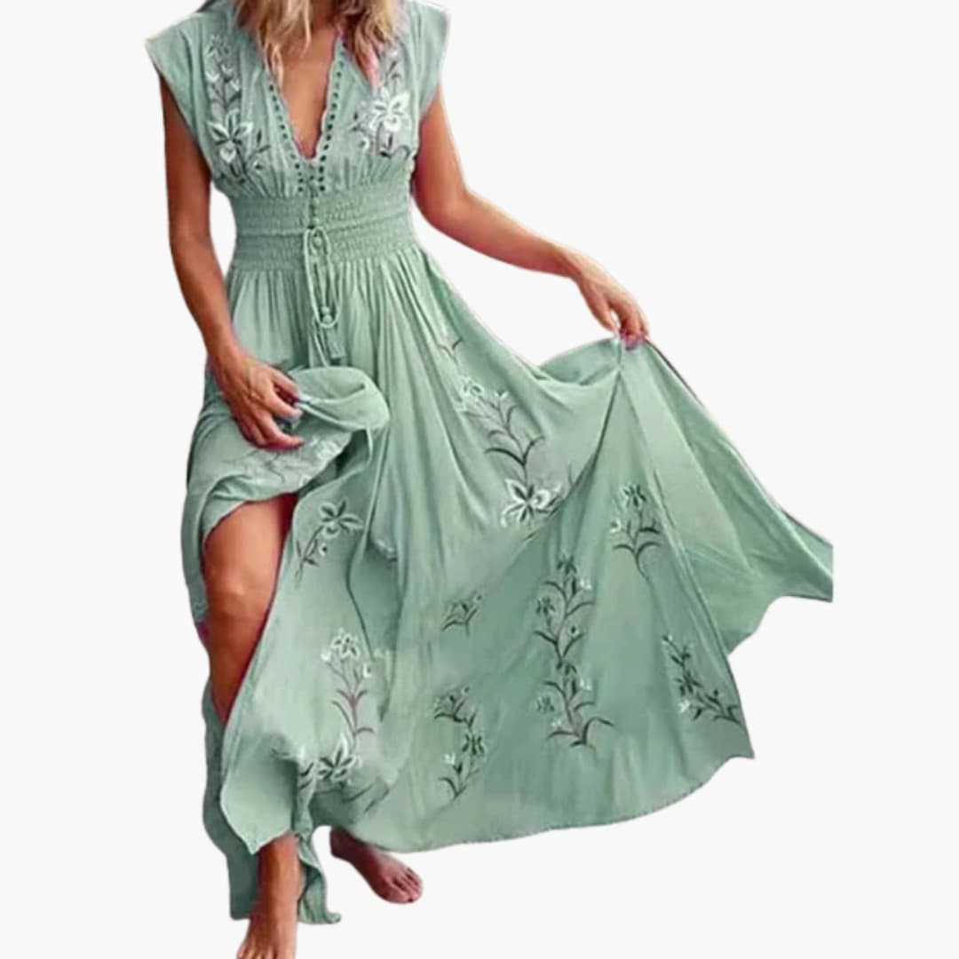 CM | maxi vestido de verano sin mangas para mujer con bordado floral