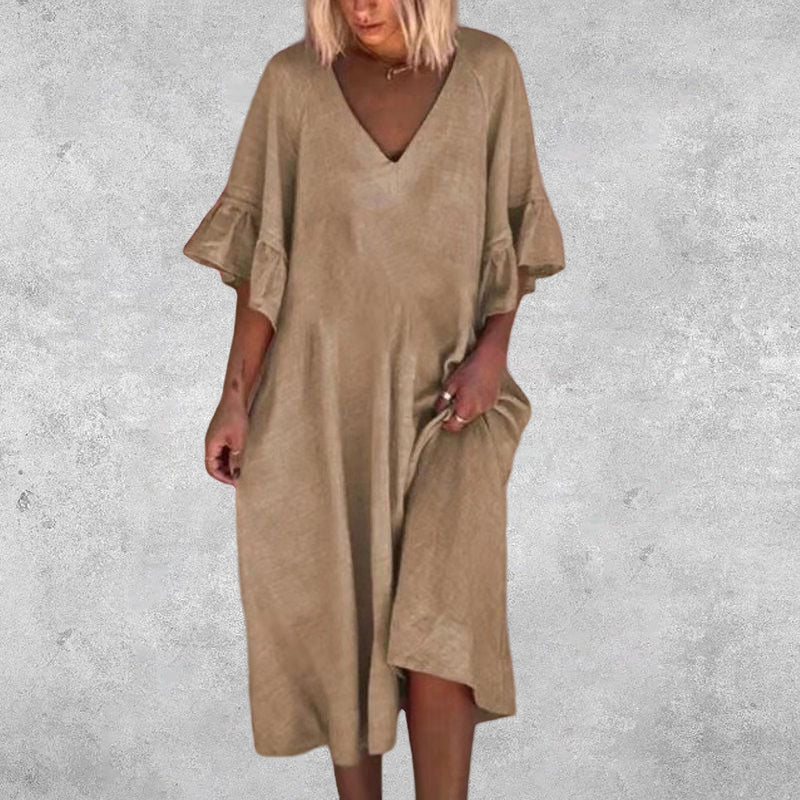 CM | Vestido monocolor con mangas de volantes