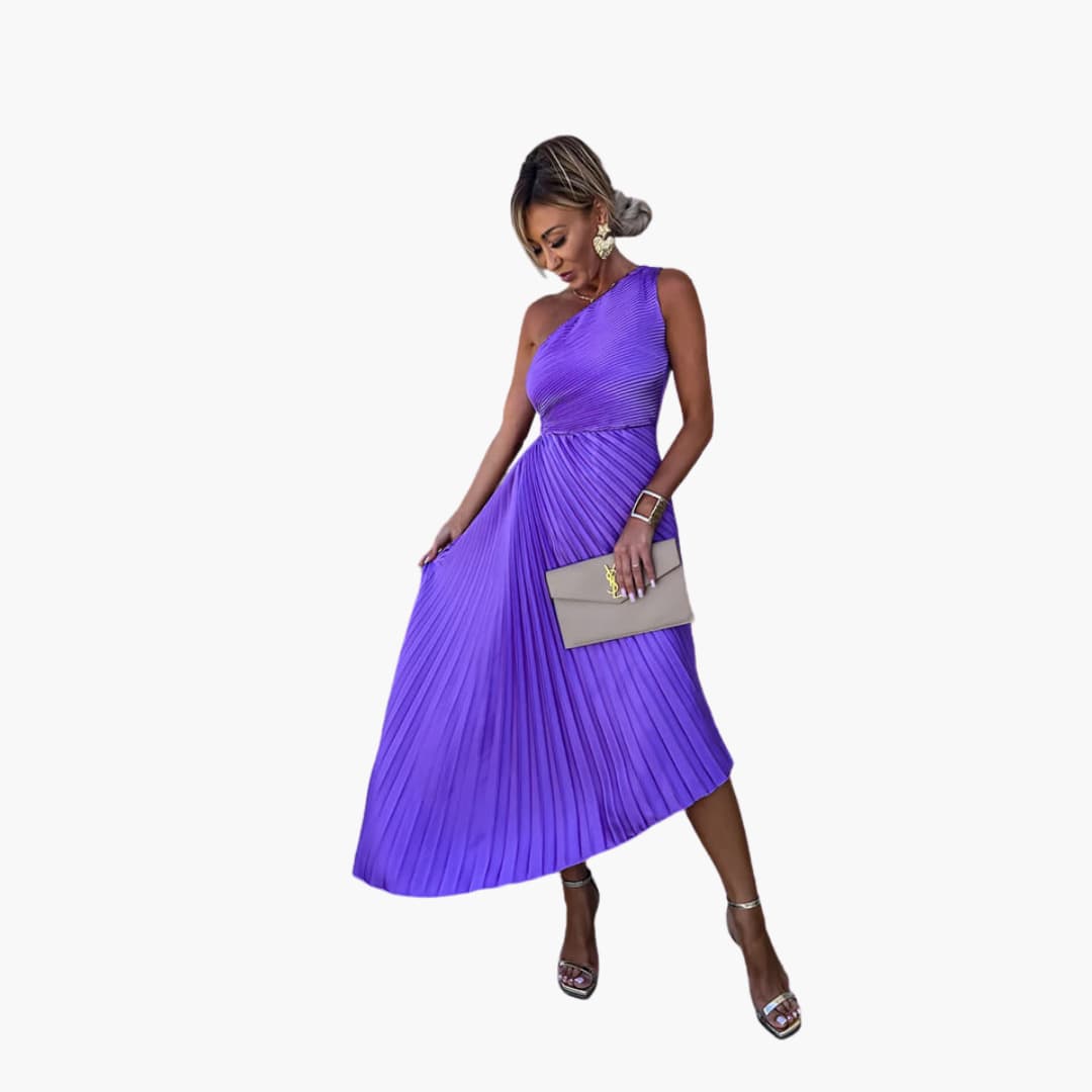 CM | Vestido midi de mujer con un hombro y dobladillo asimétrico