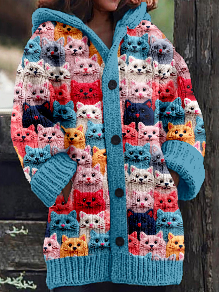 CM | Abrigo de punto con tapeta de botones y alegre estampado de gatos