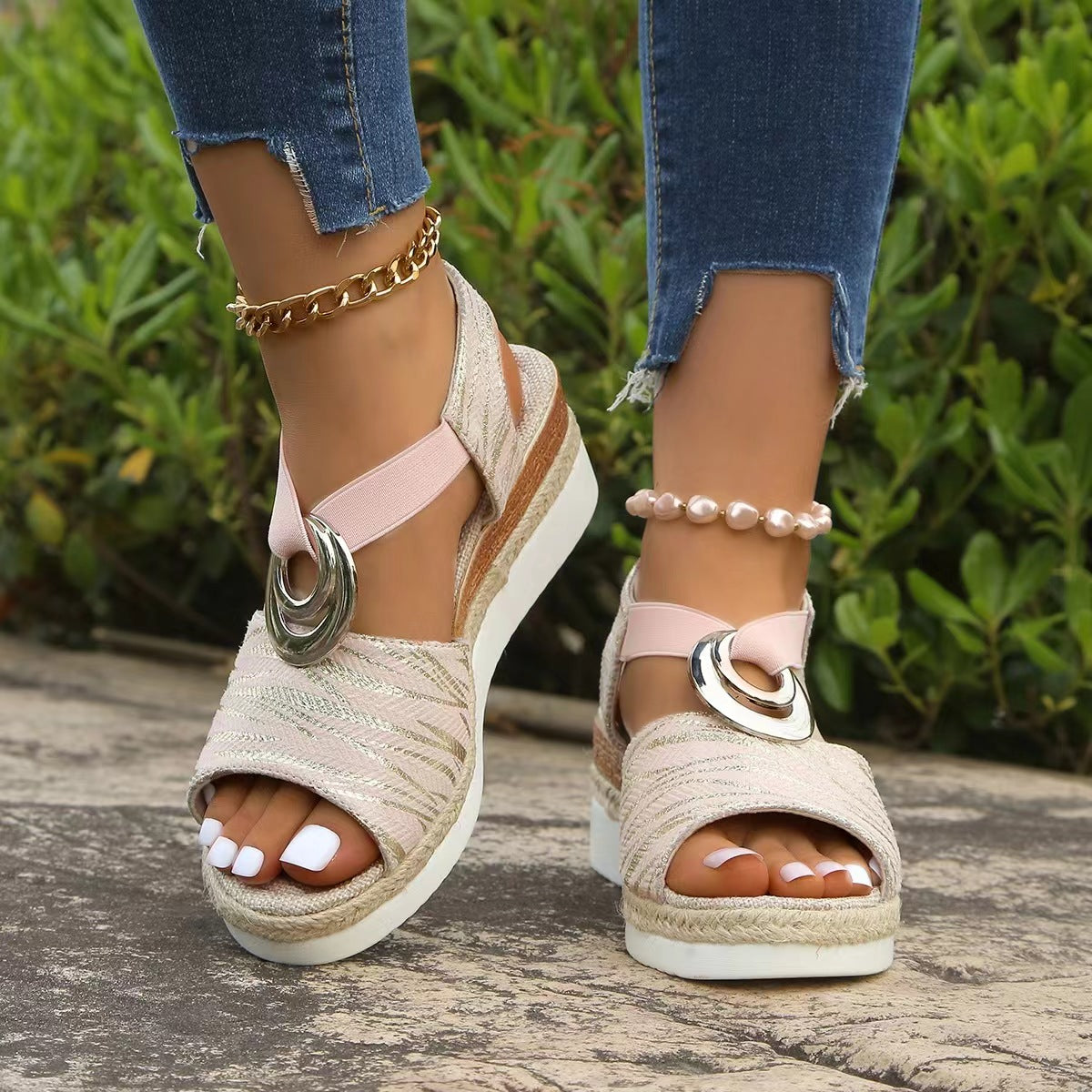 CM | Sandalias de cuña con tira al tobillo