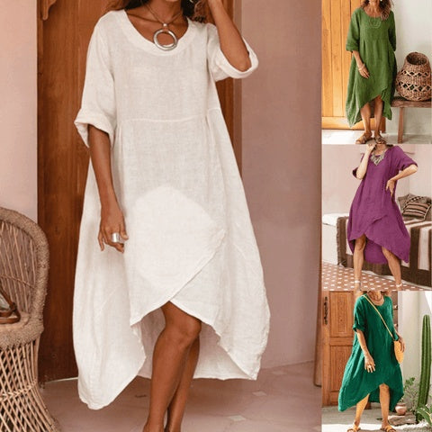 CM | Mujeres Maxi Vestido Cuello Bolsa Verano Suelto Casual Baggy Robe Mujer Retro Vestidos Largos