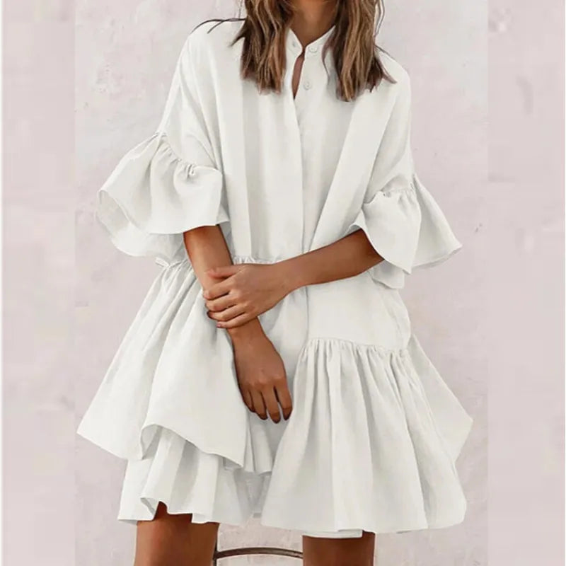 CM | Vestidos casuales monocromáticos con escote en V y falda en tonos pastel