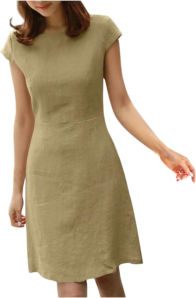 CM | Vestido monocolor de algodón y lino