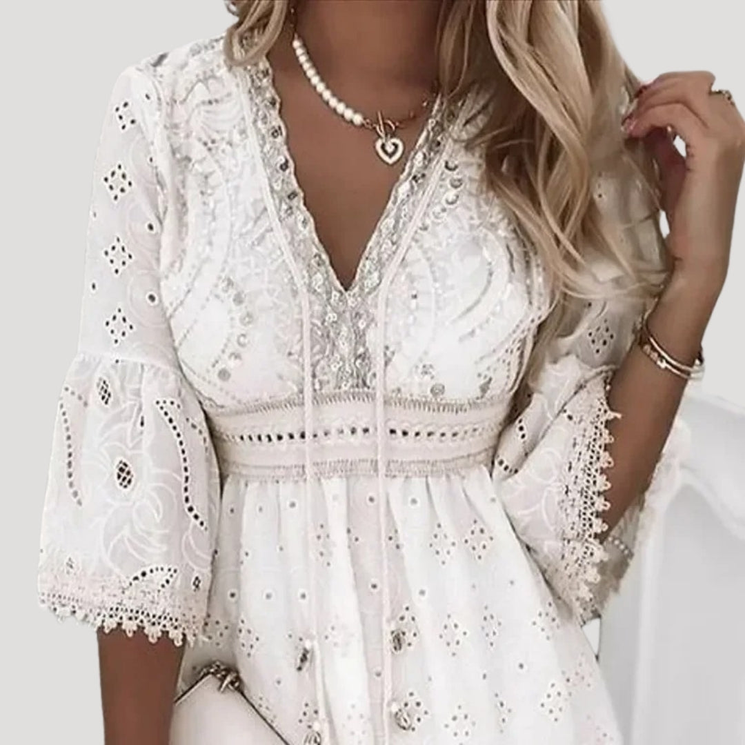 CM | Ladies Bordado Boho Verano Mini Vestido de Playa