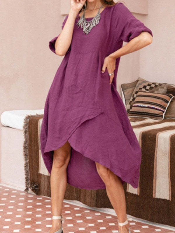 CM | Mujeres Maxi Vestido Cuello Bolsa Verano Suelto Casual Baggy Robe Mujer Retro Vestidos Largos