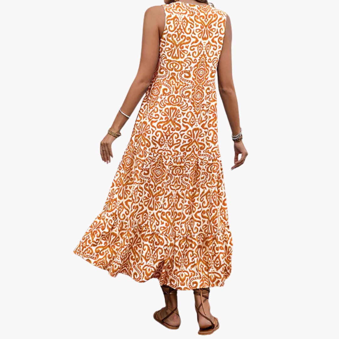 CM | Vestido midi de verano sin mangas para mujer con estampado floral