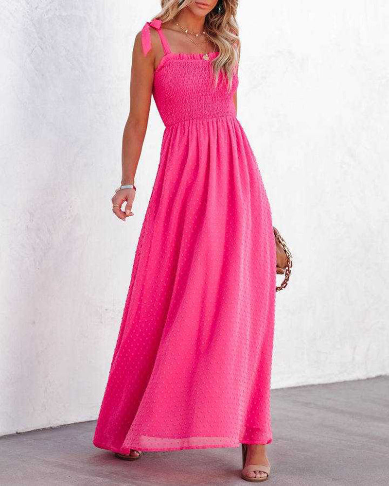 CM | Boho Espagueti Correa Cuello Cuadrado Lunares Bengala Playa Maxi Vestido