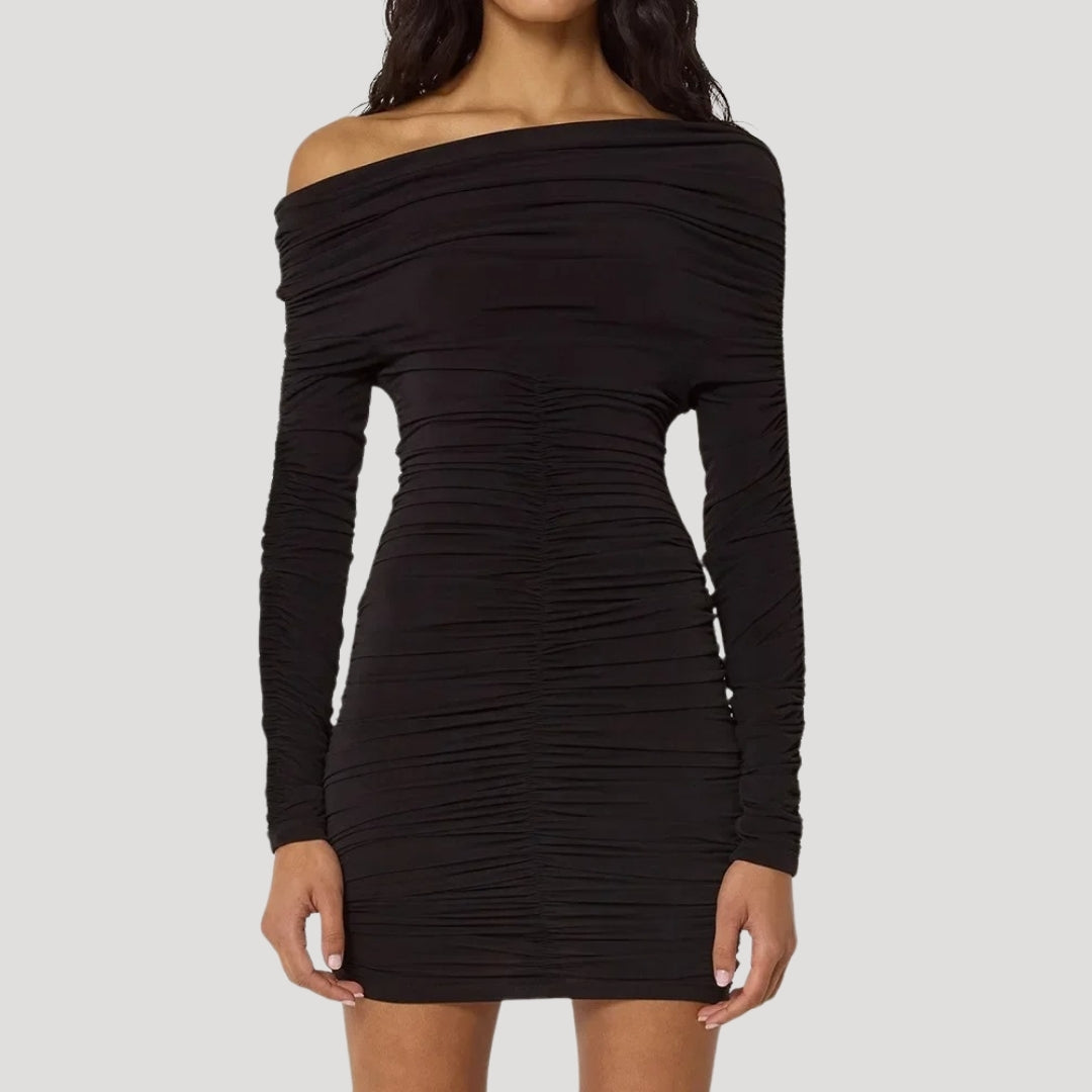 CM | Minivestido bodycon de mujer sin hombros con volantes