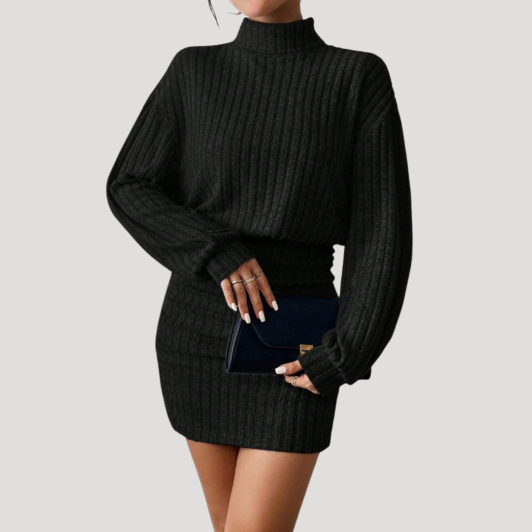 CM | Minivestido de cuello alto de punto elástico para mujer