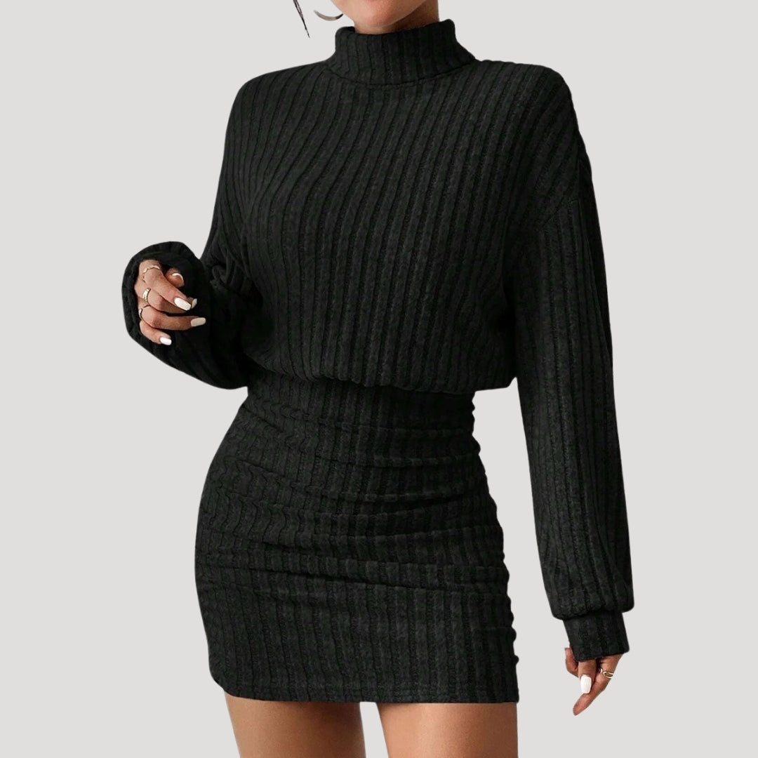 CM | Minivestido de cuello alto de punto elástico para mujer