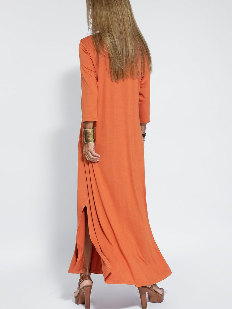 CM | Vestido casual, monocromático y cómodo con escote en V