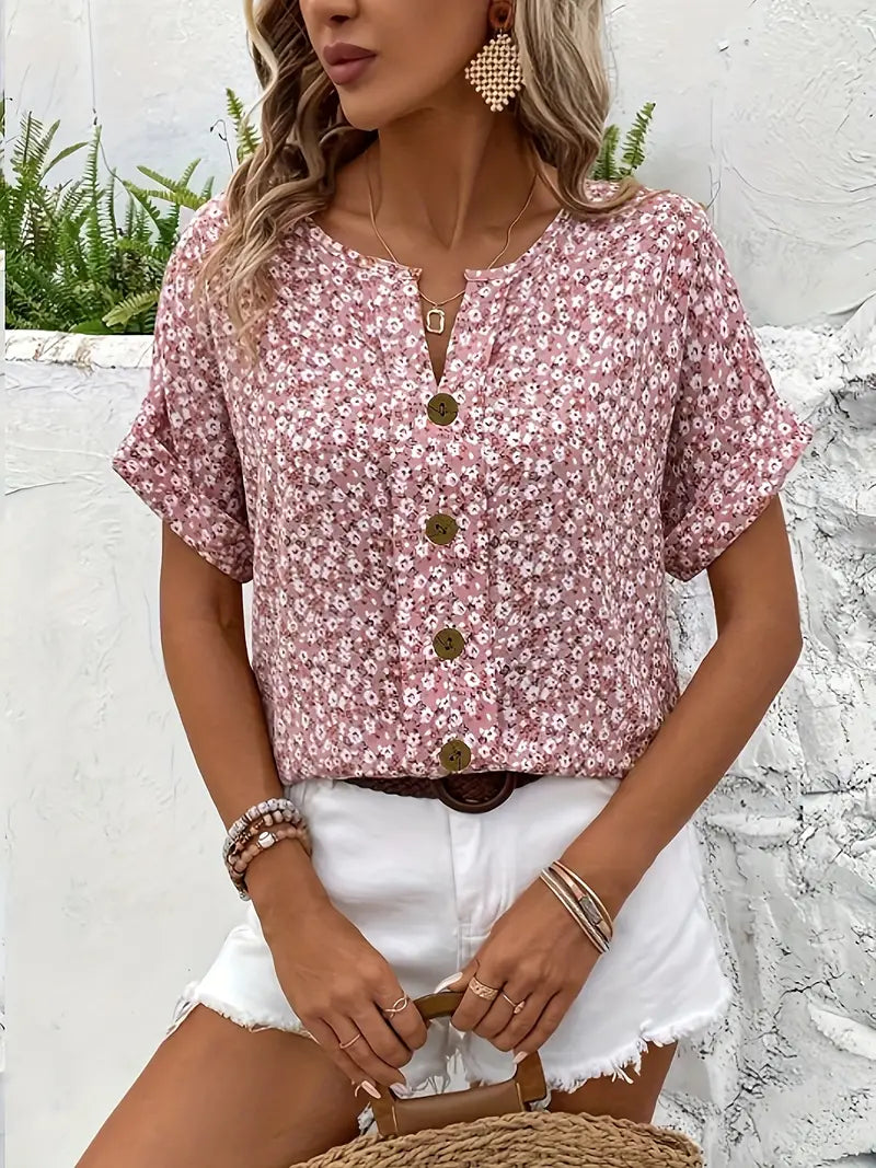 CM | Blusa con estampado floral y cuello con muesca