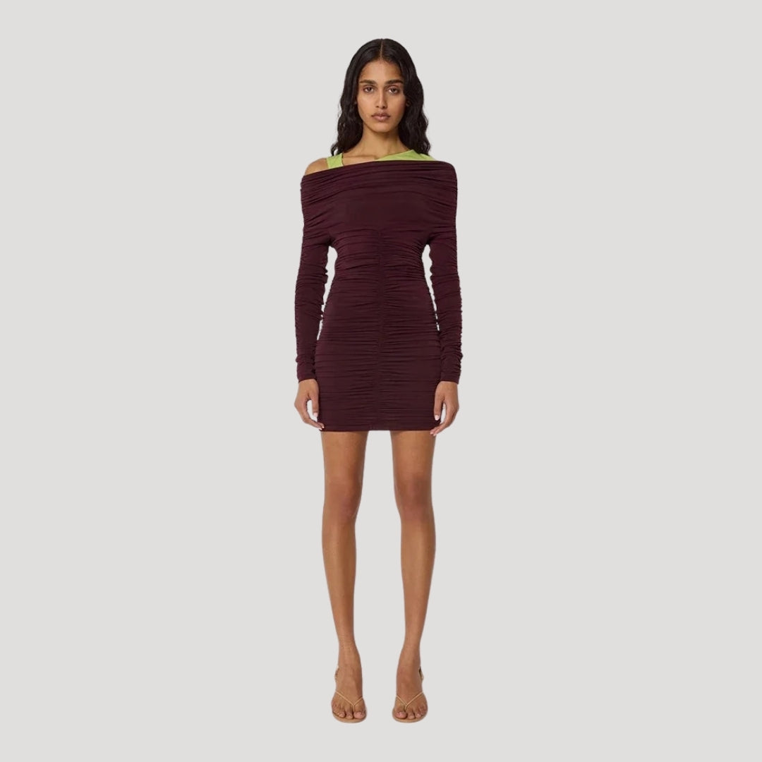 CM | Minivestido bodycon de mujer sin hombros con volantes
