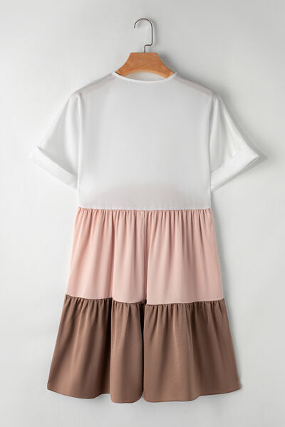CM | Mini Vestido de Manga Corta con Bloques de Color