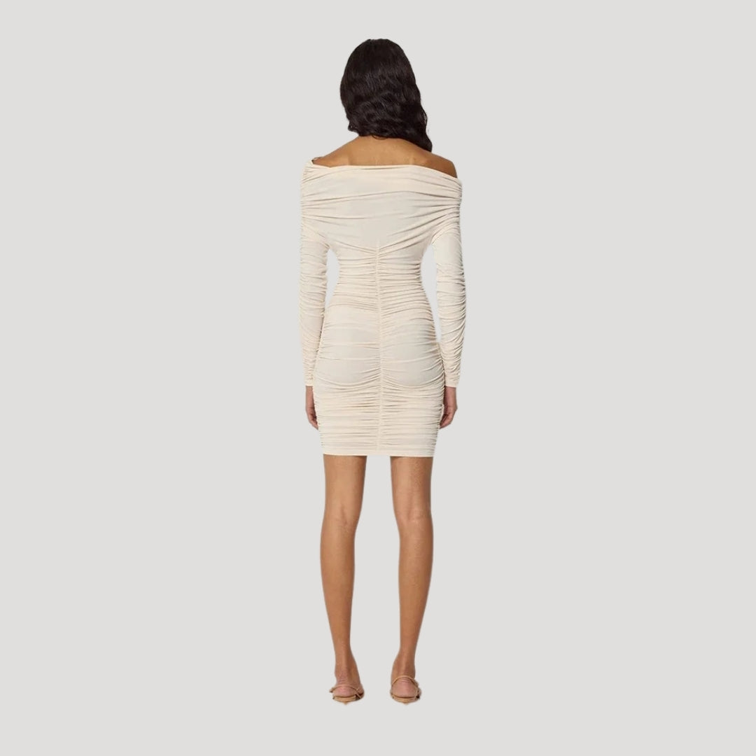 CM | Minivestido bodycon de mujer sin hombros con volantes