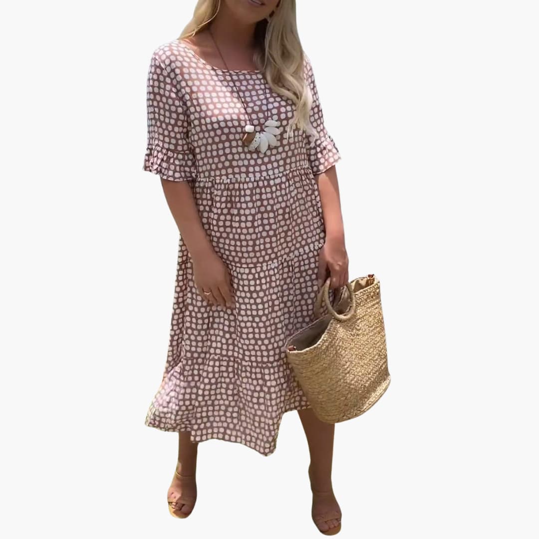 CM | Vestido midi de verano para mujer con estampado de lunares en capas