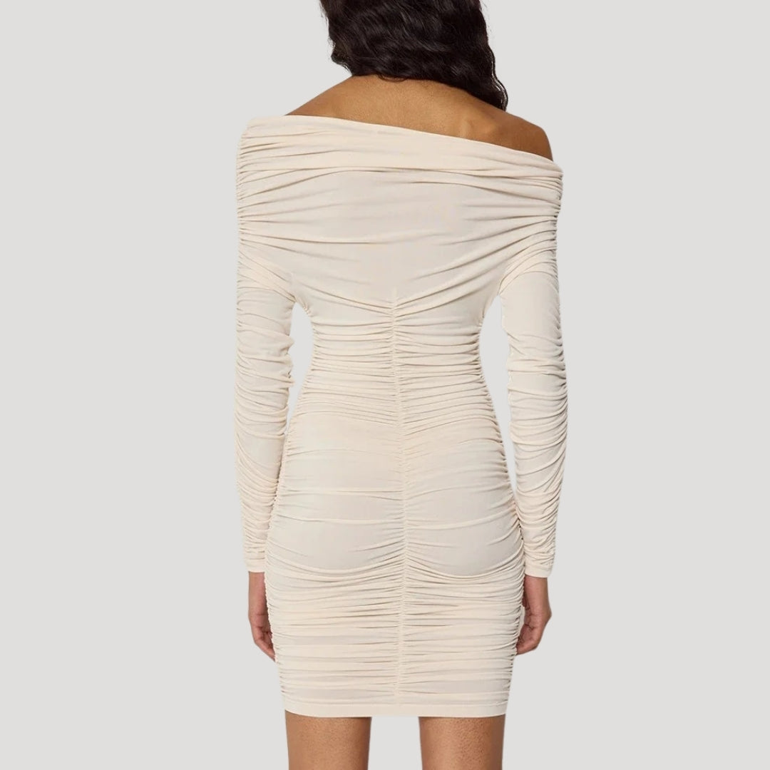 CM | Minivestido bodycon de mujer sin hombros con volantes