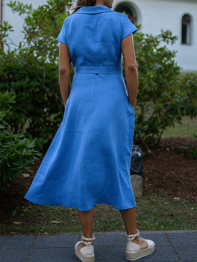 CM | Vestido casual de mujer con dos bolsillos y solapa monocolor
