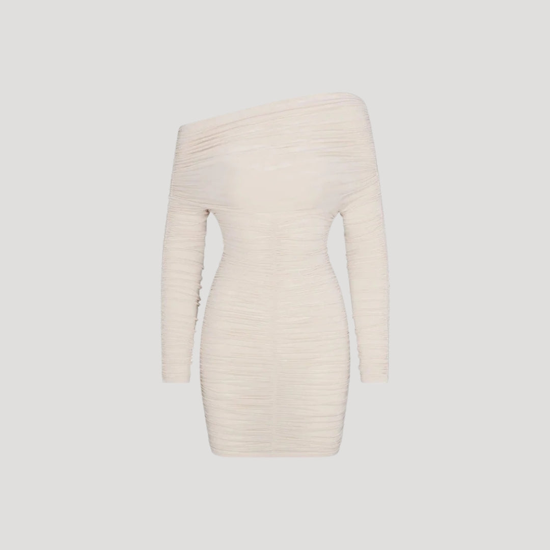 CM | Minivestido bodycon de mujer sin hombros con volantes