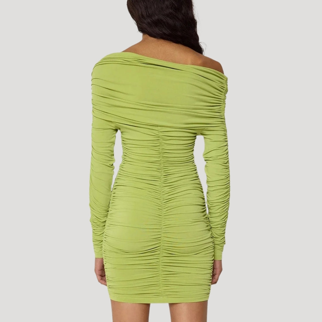 CM | Minivestido bodycon de mujer sin hombros con volantes