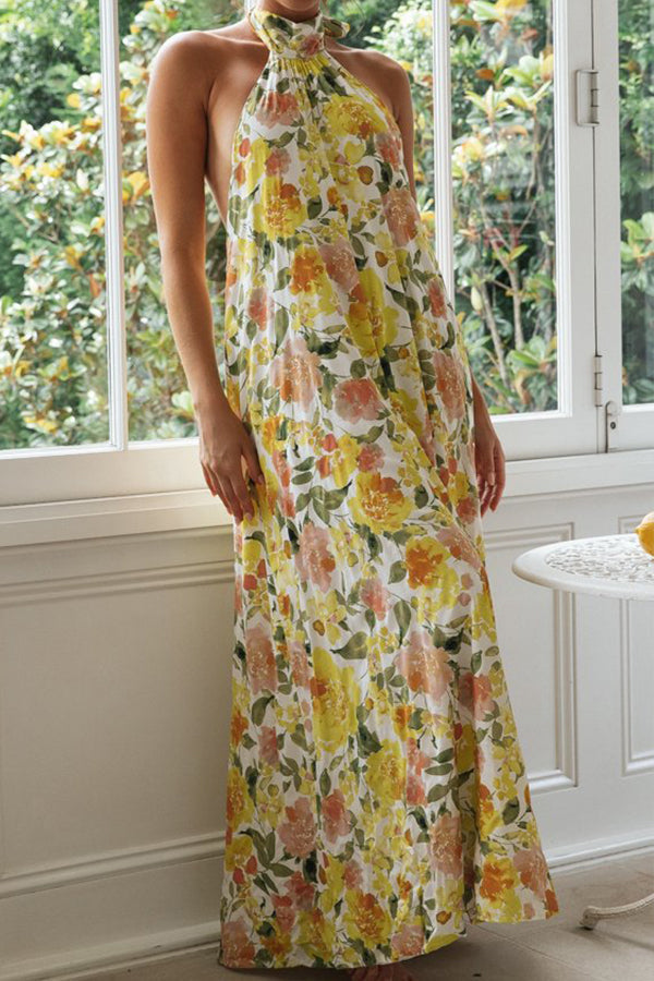 CM | Fashion Vestido largo con escote halterneck y espalda descubierta