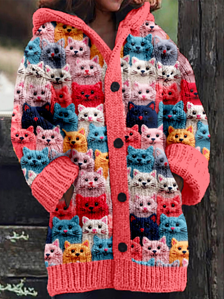 CM | Abrigo de punto con tapeta de botones y alegre estampado de gatos
