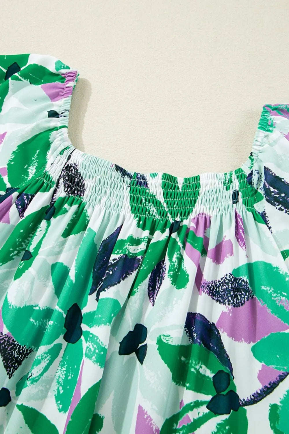 CM | Estampado floral Escote cuadrado fruncido Minivestido holgado
