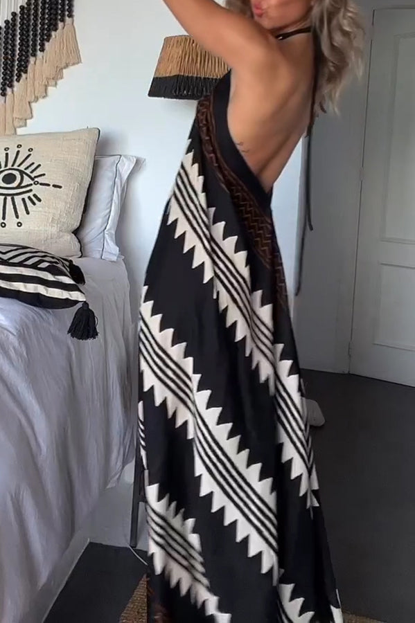 CM | Hey Vacay Impresión étnica Halter A-line Maxi Vestido