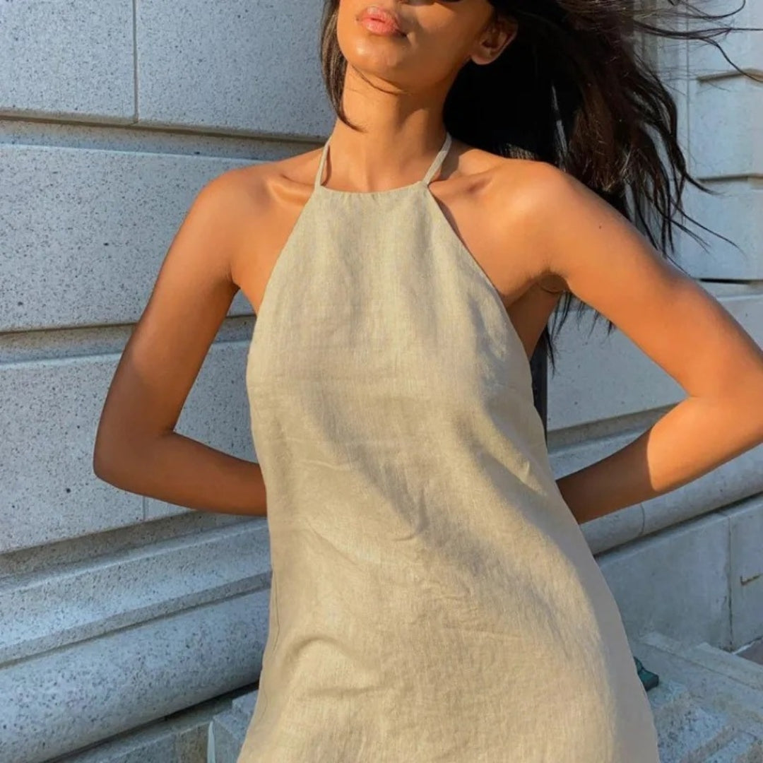 CM | Mini Vestido de Verano de Lino con Cuello