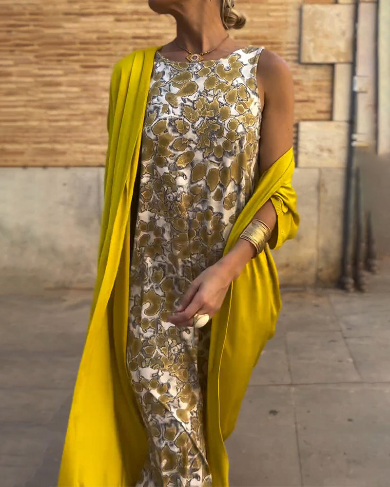 CM | Elegante maxi vestido con cárdigan a juego