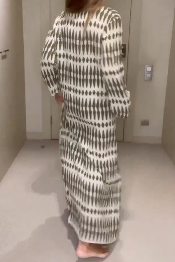 CM | Mangas Largas Estampado Suelto Cuello en V Maxi Vestidos