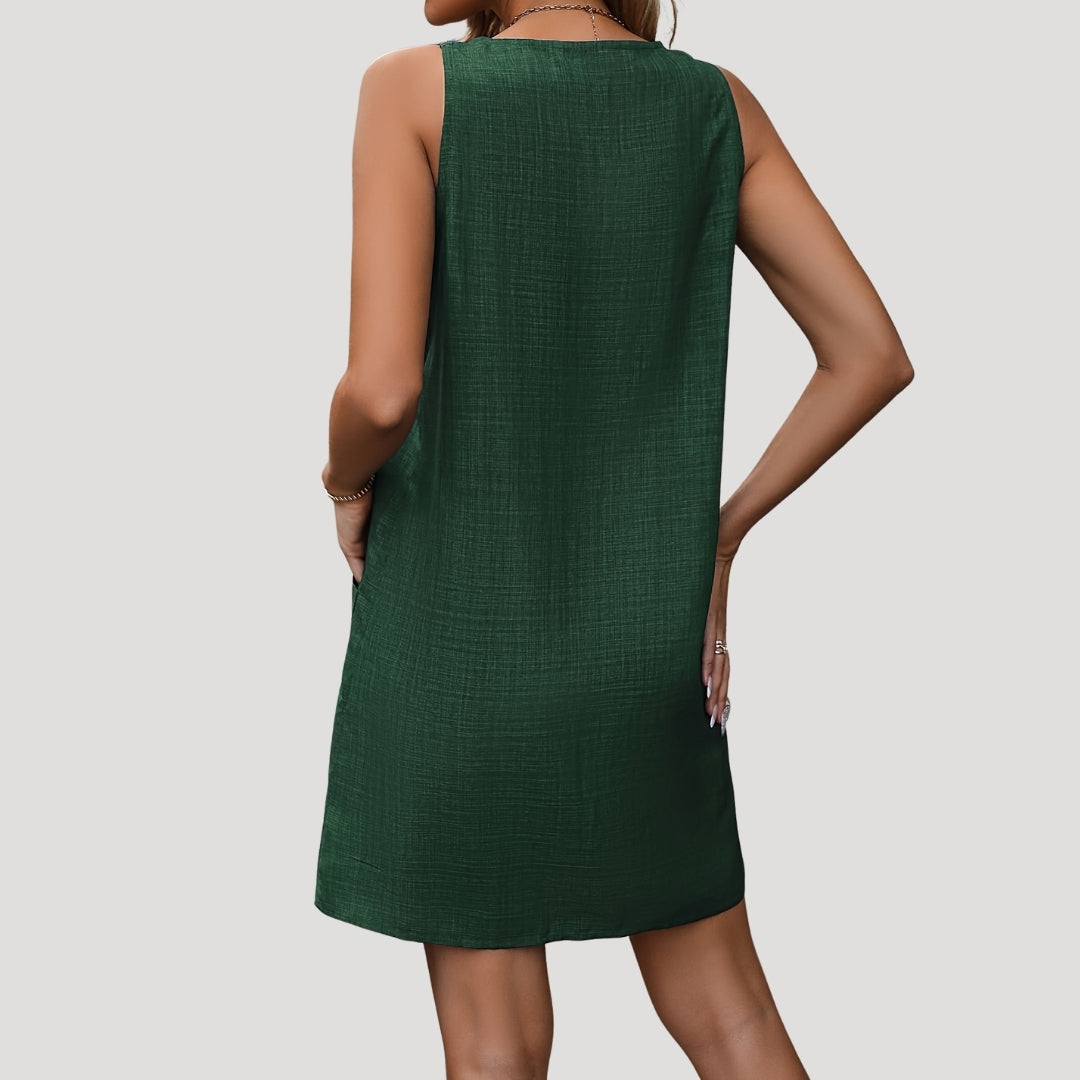 CM | Minivestido casual sin mangas para mujer con botones y tirantes
