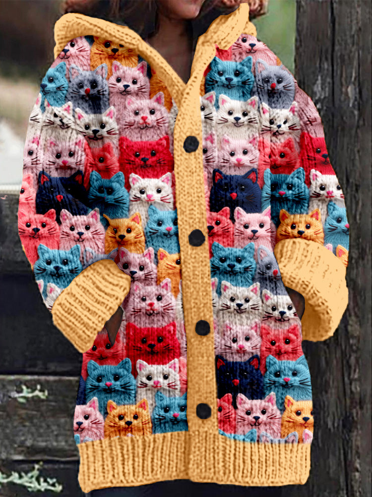 CM | Abrigo de punto con tapeta de botones y alegre estampado de gatos