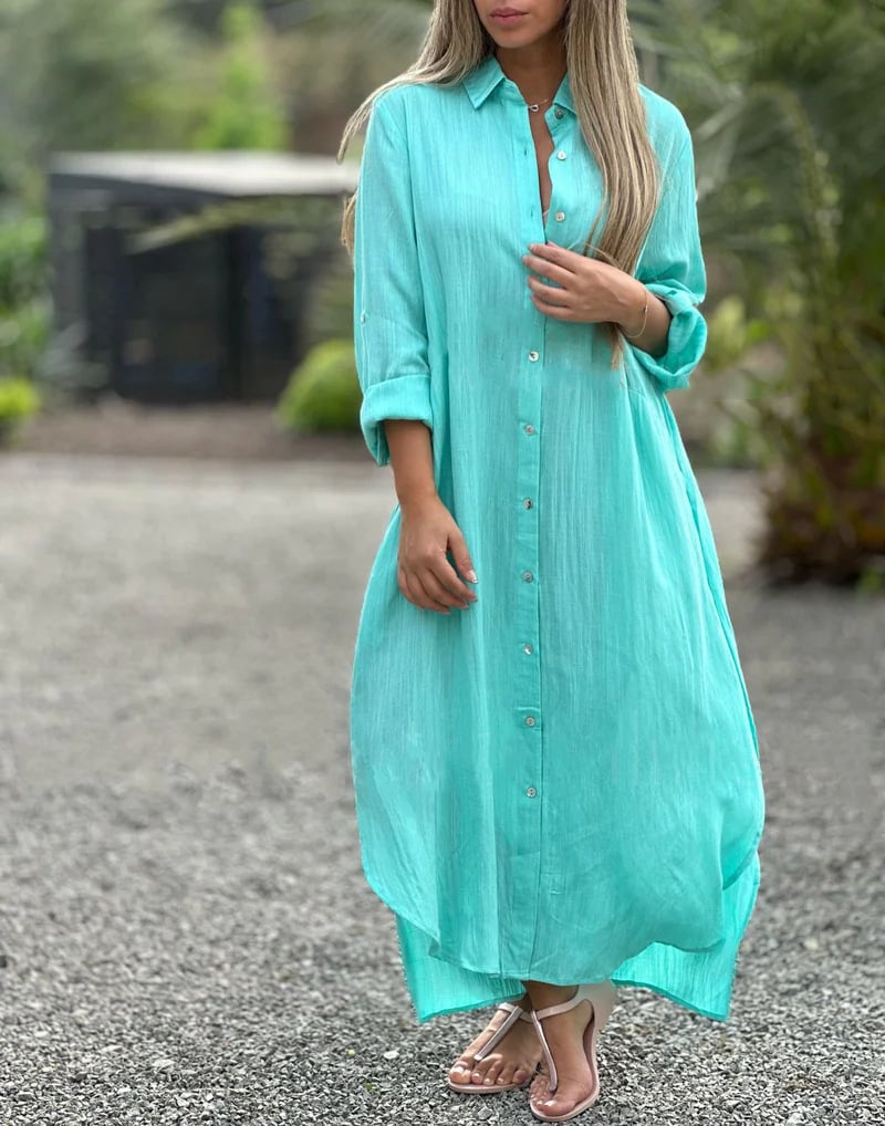 CM | Vestido camisero casual monocolor de señora con tapeta de botones