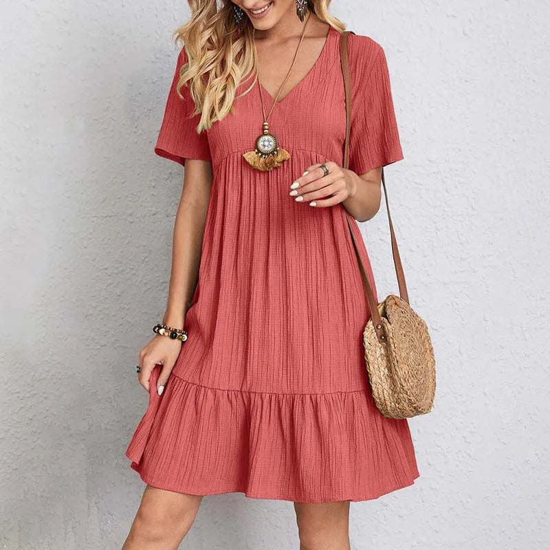 CM | Vestido corto suelto de algodón gofrado