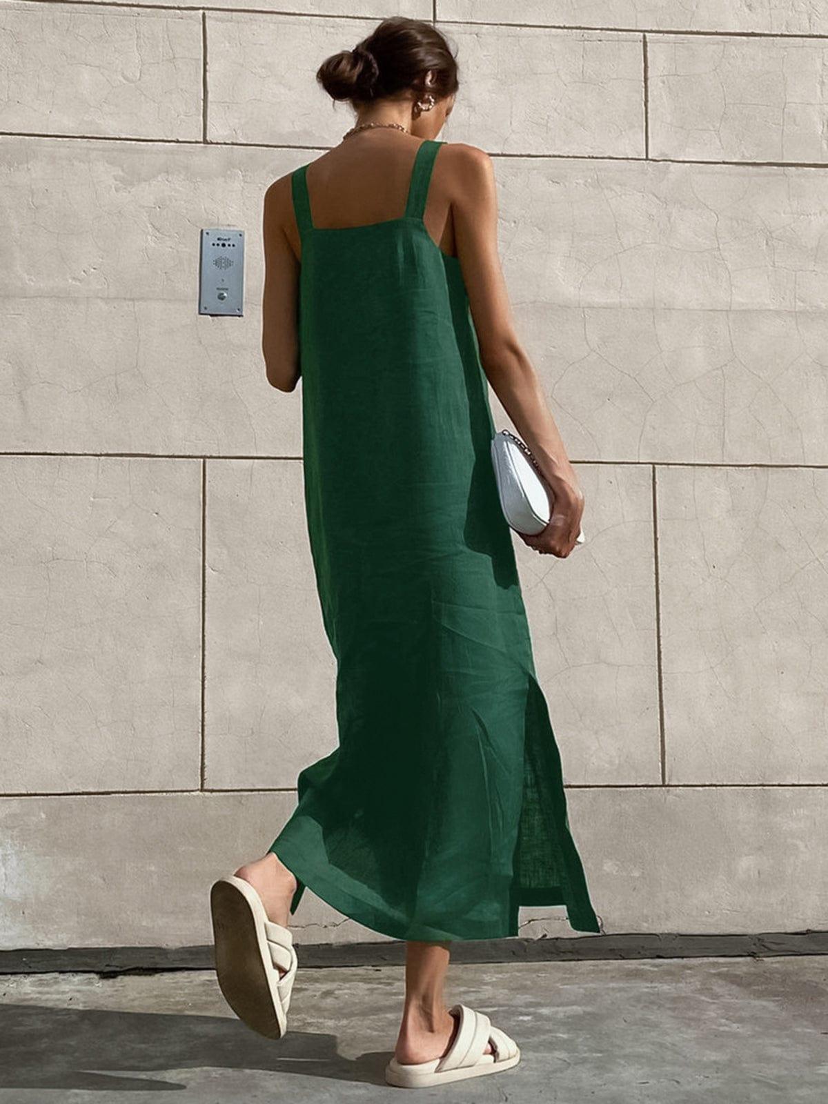 CM | Maxivestido de mujer - Sin mangas - Escote cuadrado - Corte relajado - Abertura lateral Estilo casual