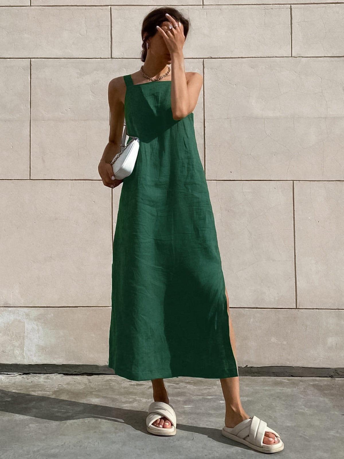 CM | Maxivestido de mujer - Sin mangas - Escote cuadrado - Corte relajado - Abertura lateral Estilo casual