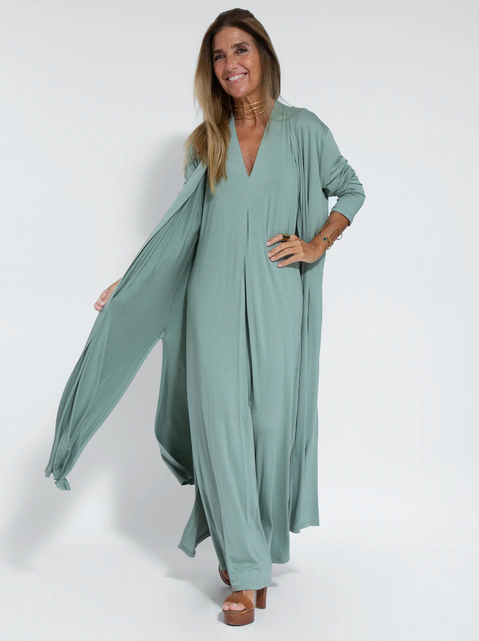 CM | Conjunto de vestido largo adelgazante y chaleco
