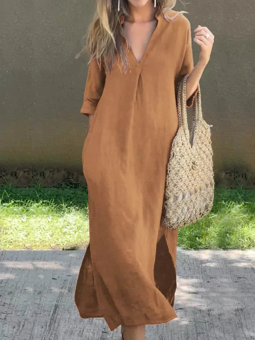 CM | Chic maxi vestido de verano con cuello en V